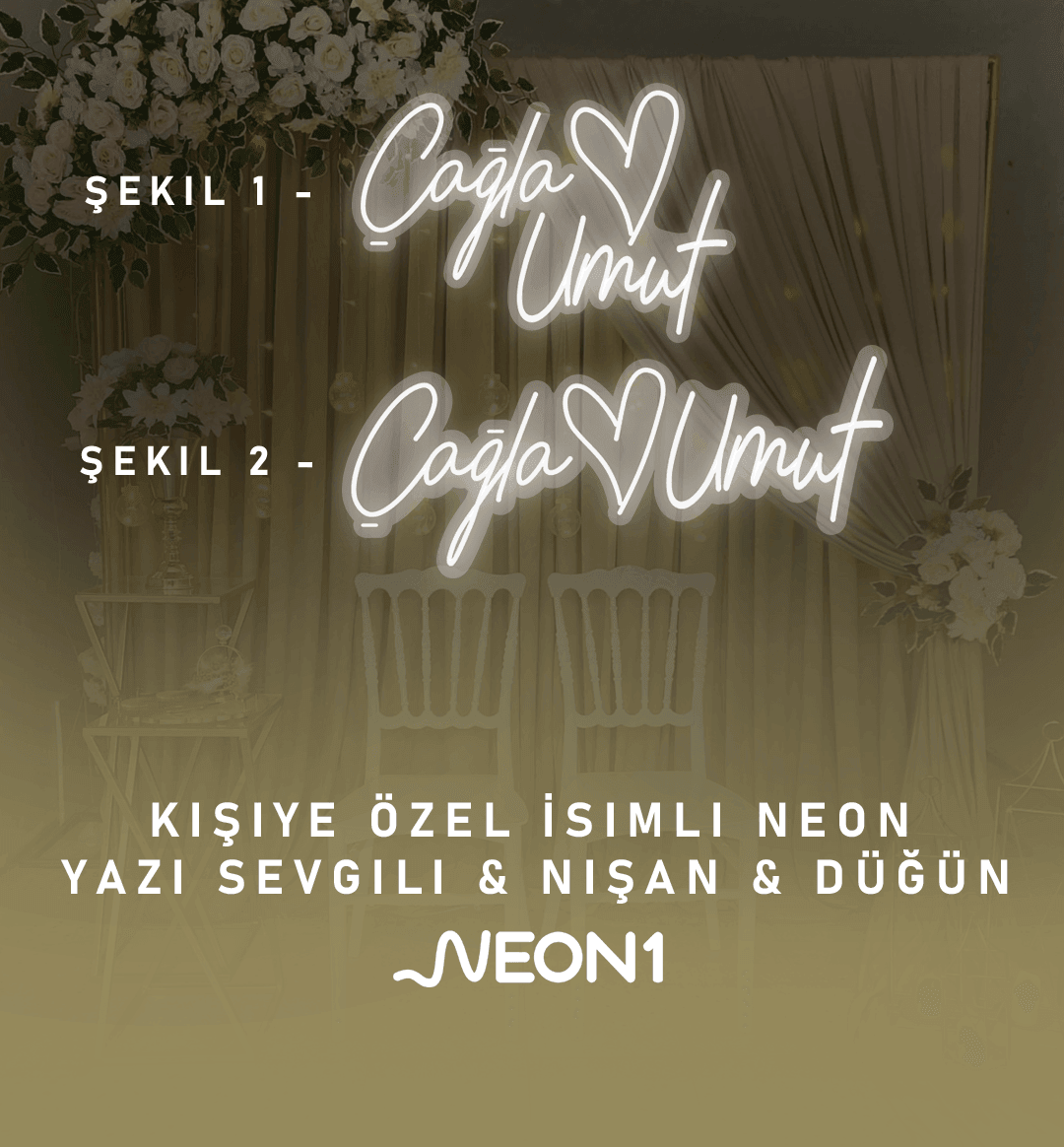 Kişiye Özel İsimli Neon Yazı Sevgili & Nişan & Düğün - Neonbir