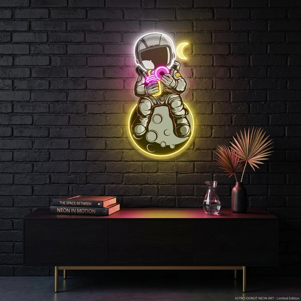 Çörekli Astronot Baskılı - Neon Tabela