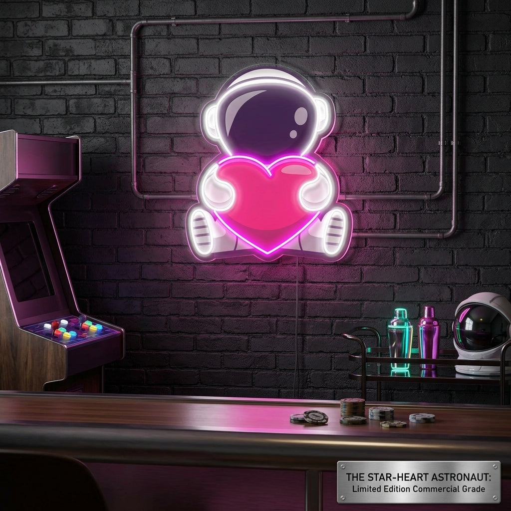 Astronot Kalp Baskılı - Neon Tabela