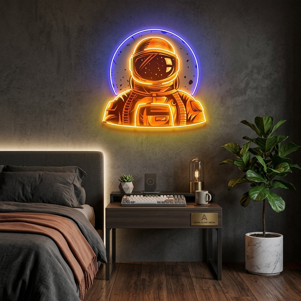 Astronot Amblemi Baskılı - Neon Tabela