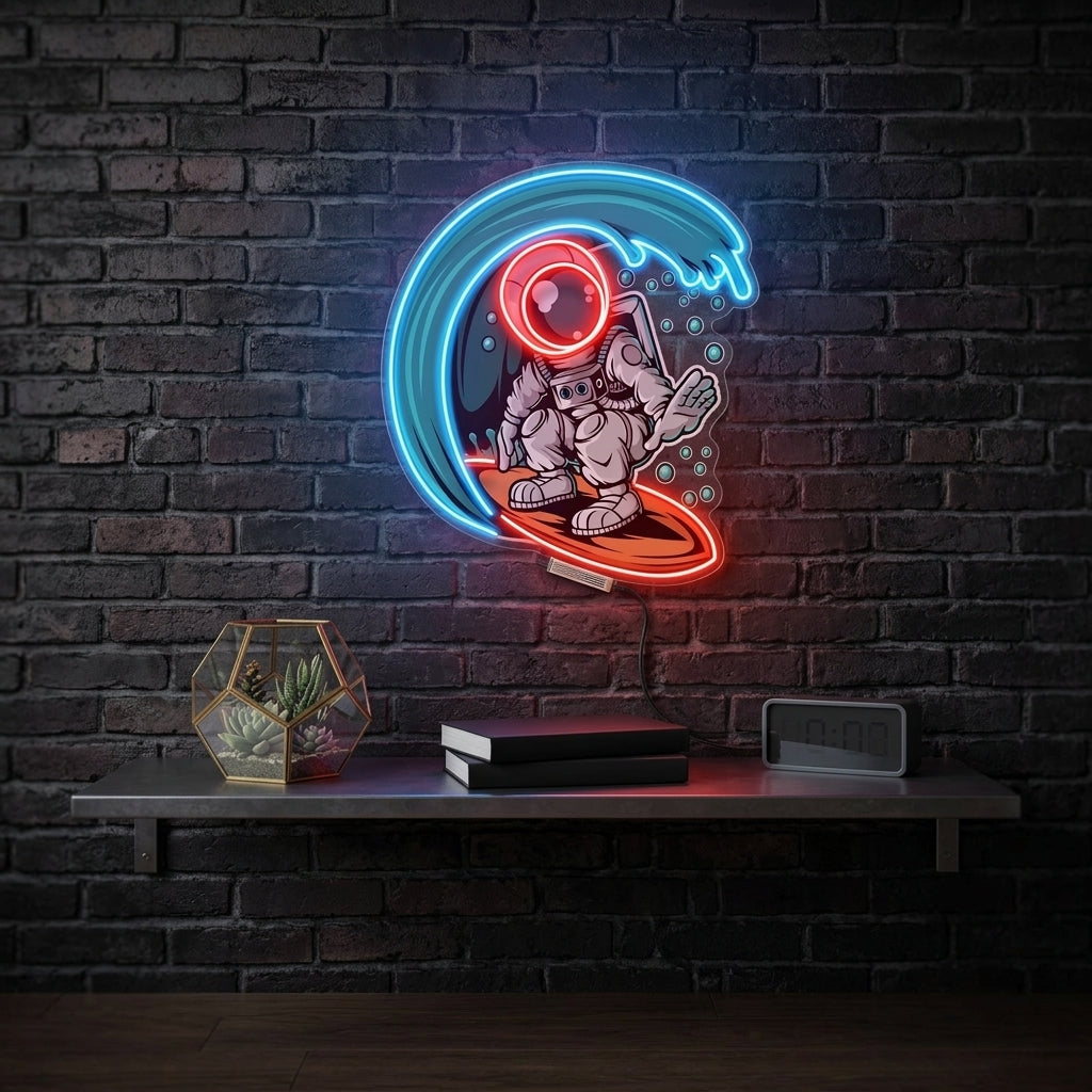 Astronot Sörf Baskılı - Neon Tabela