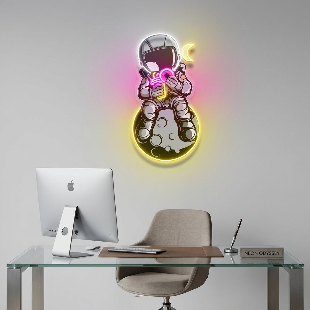 Çörekli Astronot Baskılı - Neon Tabela
