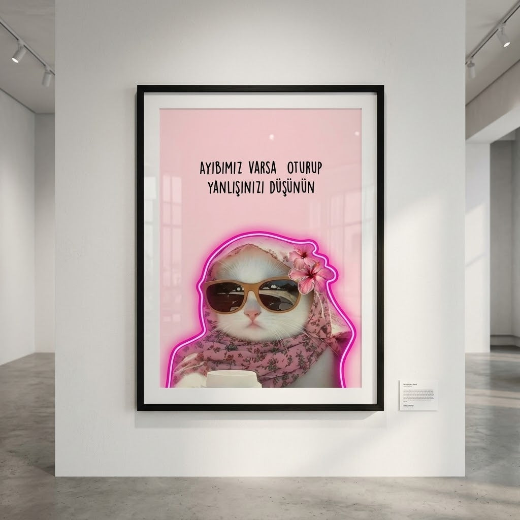 İkonik Pink Cat Art Print