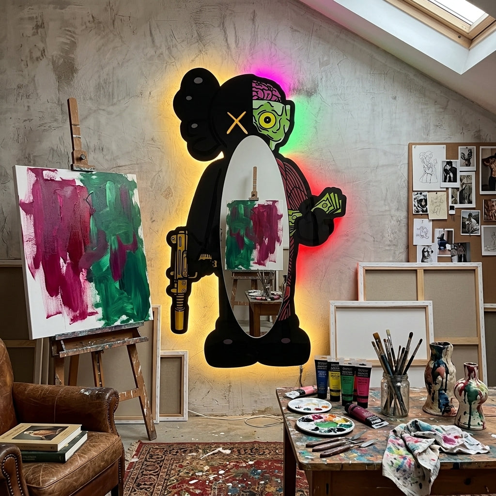 KAWS Siyah Anatomi Neon Ayna