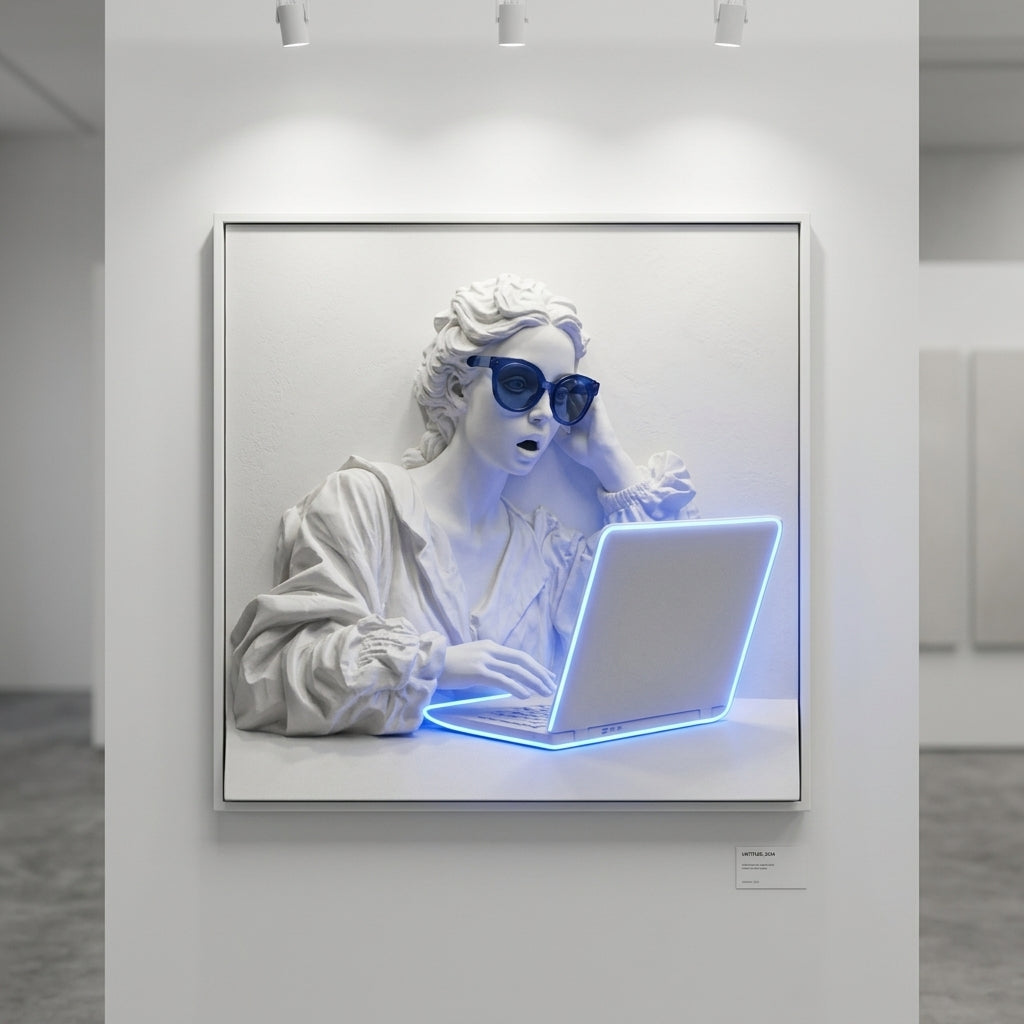 'Dijital Rönesans' Mavi Neon Işıklı Pop-Art Tablo