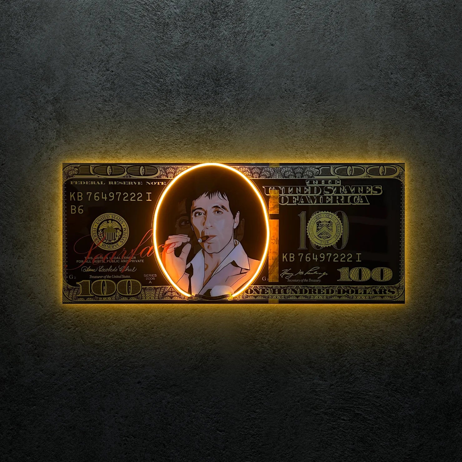 Exclusive Golden Scarface Dollar Neon Tablo