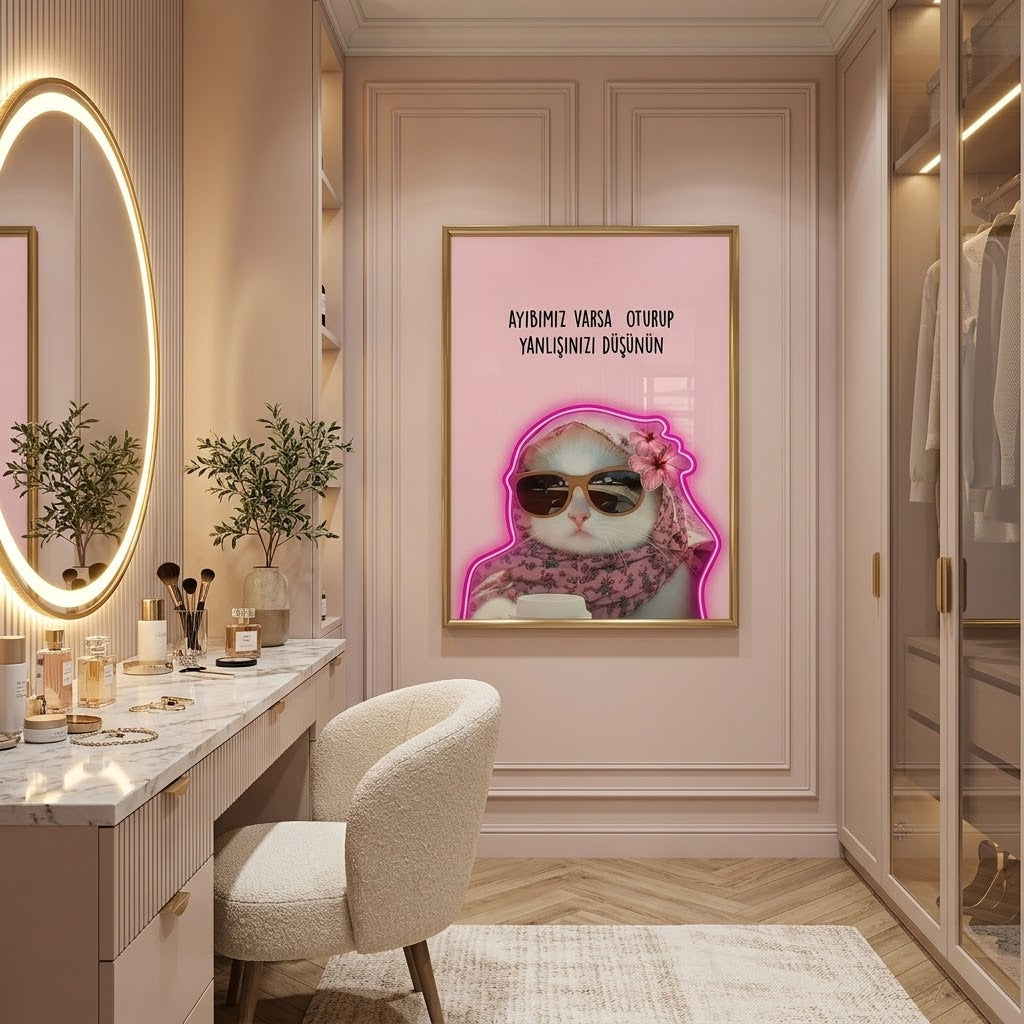 İkonik Pink Cat Art Print