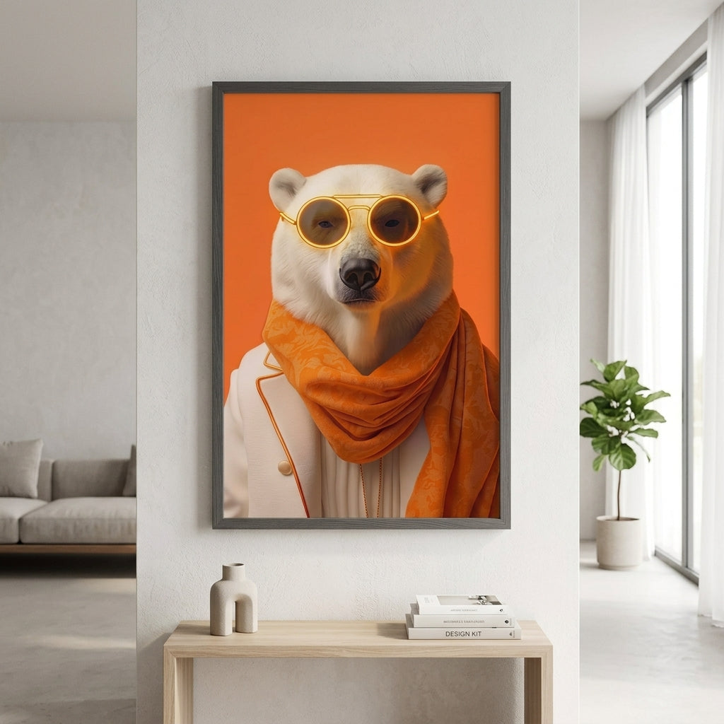 'Orange Elegance' Fütüristik Kutup Ayısı Tablosu