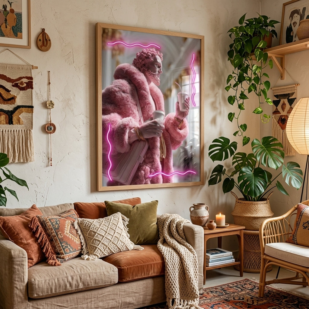 Pembe Kürk Ceketli İkonik Heykel Tablosu