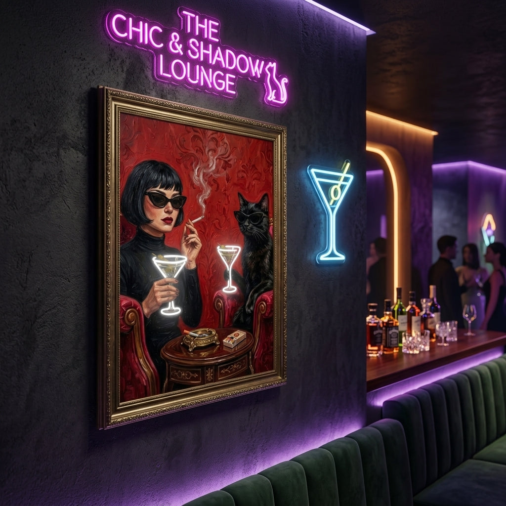 'Midnight Martini' Neon Kanvas Tablo