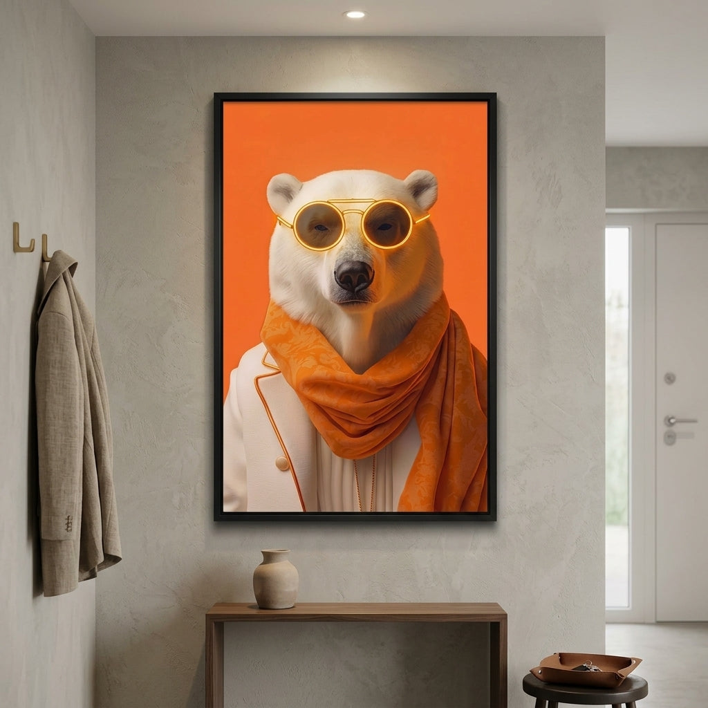 'Orange Elegance' Fütüristik Kutup Ayısı Tablosu
