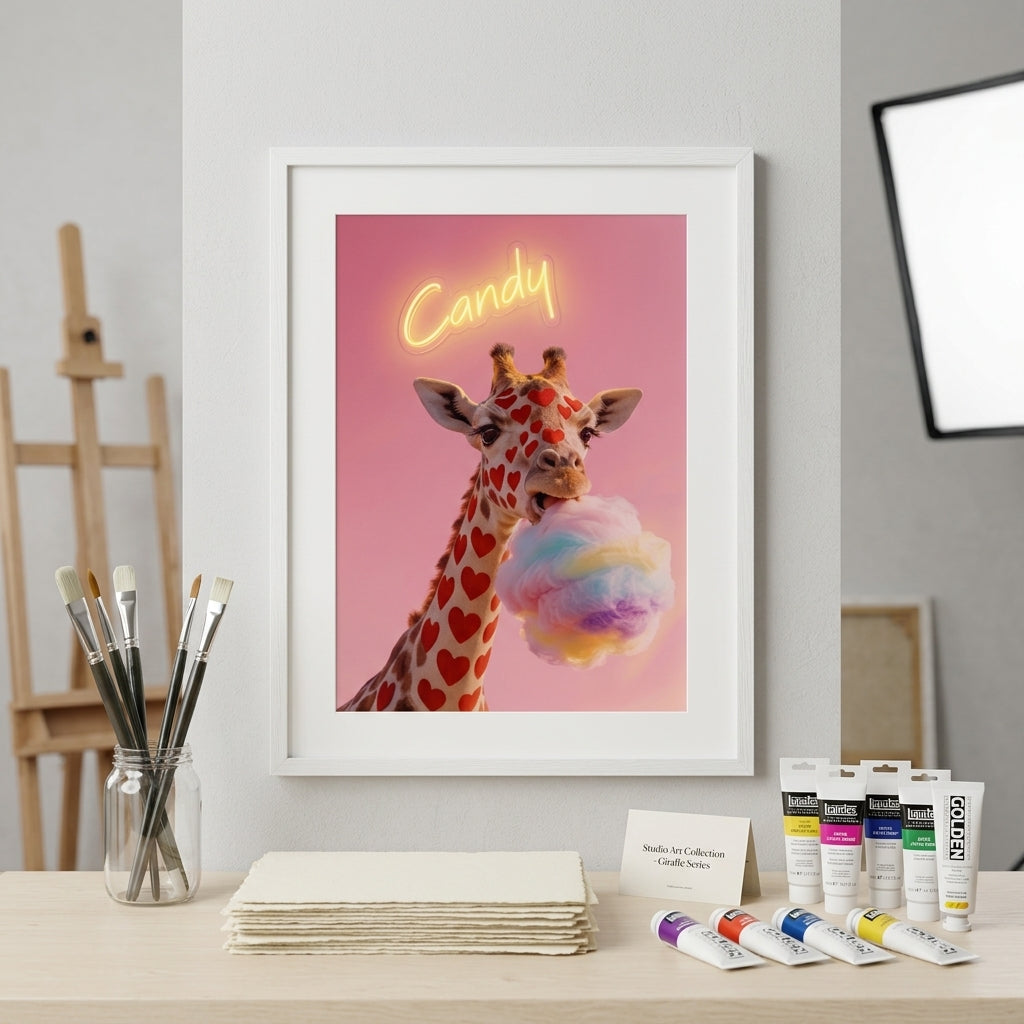 'Neon Candy' Kalp Benekli Zürafa Işıklı Pop-Art Tablo  – Yeni Sezon