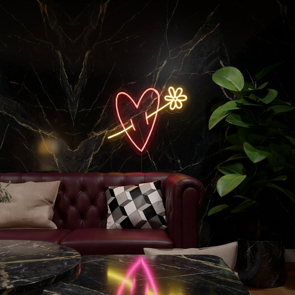 Minimal Ok ve Kalp Neon Dekor