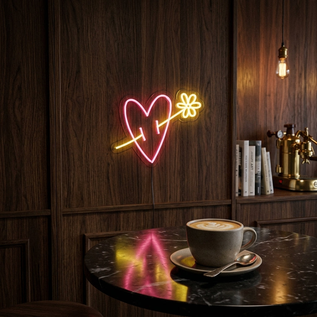 Minimal Ok ve Kalp Neon Dekor