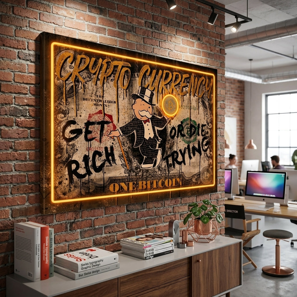 "Crypto Monopoly & Get Rich" Premium Kanvas Tablo