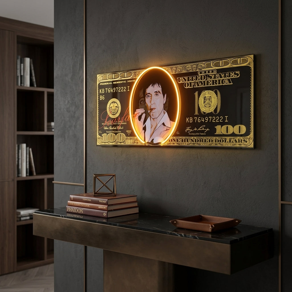 Exclusive Golden Scarface Dollar Neon Tablo