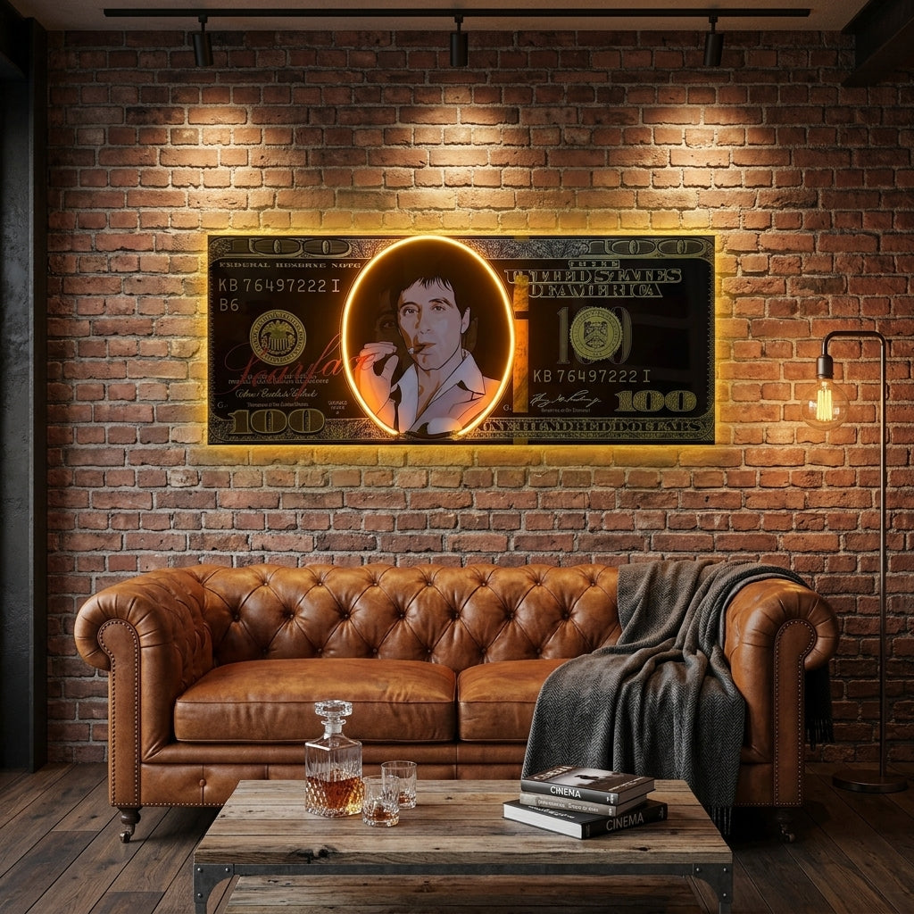 Exclusive Golden Scarface Dollar Neon Tablo