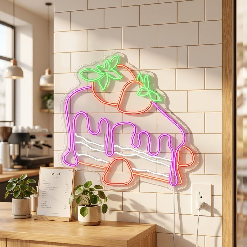 Çilekli Pasta Neon Tabela