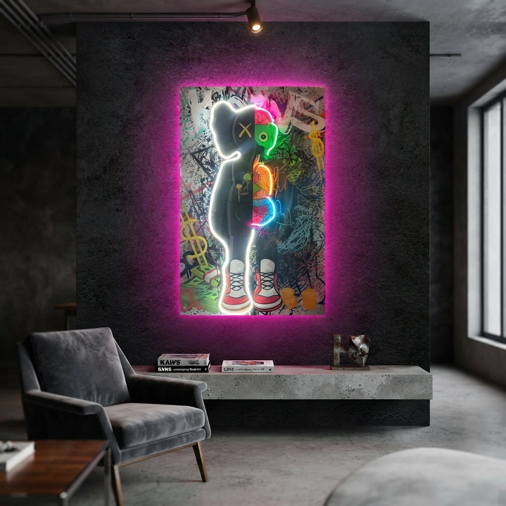 Exclusive Graffiti Kaws Neon Tablo