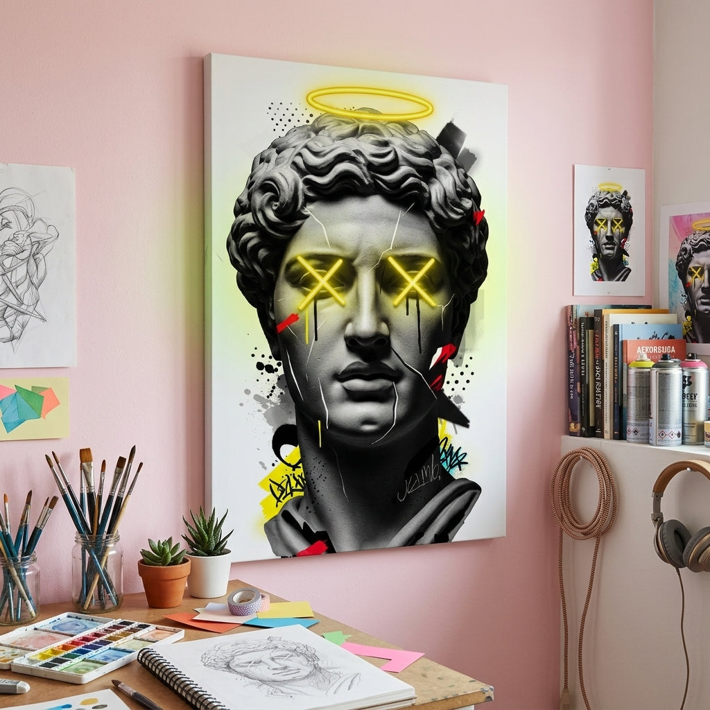 "Neo-Klasik İsyan ve Sarı Neon İllüzyonu" Pop Art Tablo