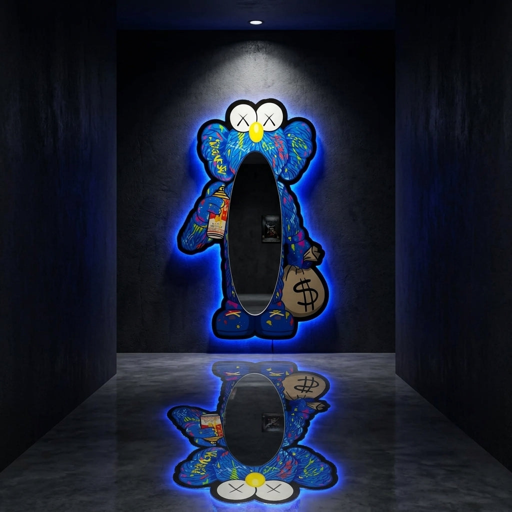 KAWS Graffiti Mavi Neon Ayna