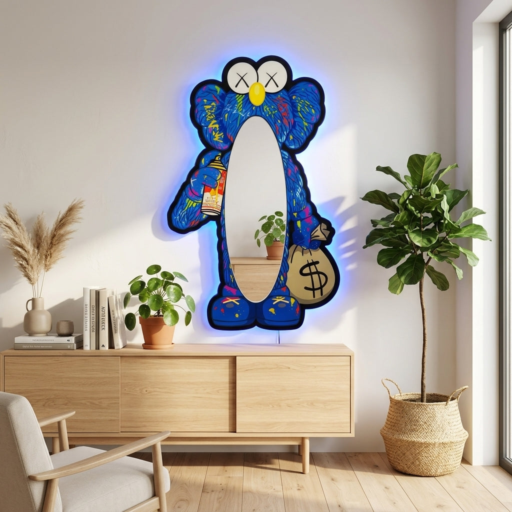 KAWS Graffiti Mavi Neon Ayna