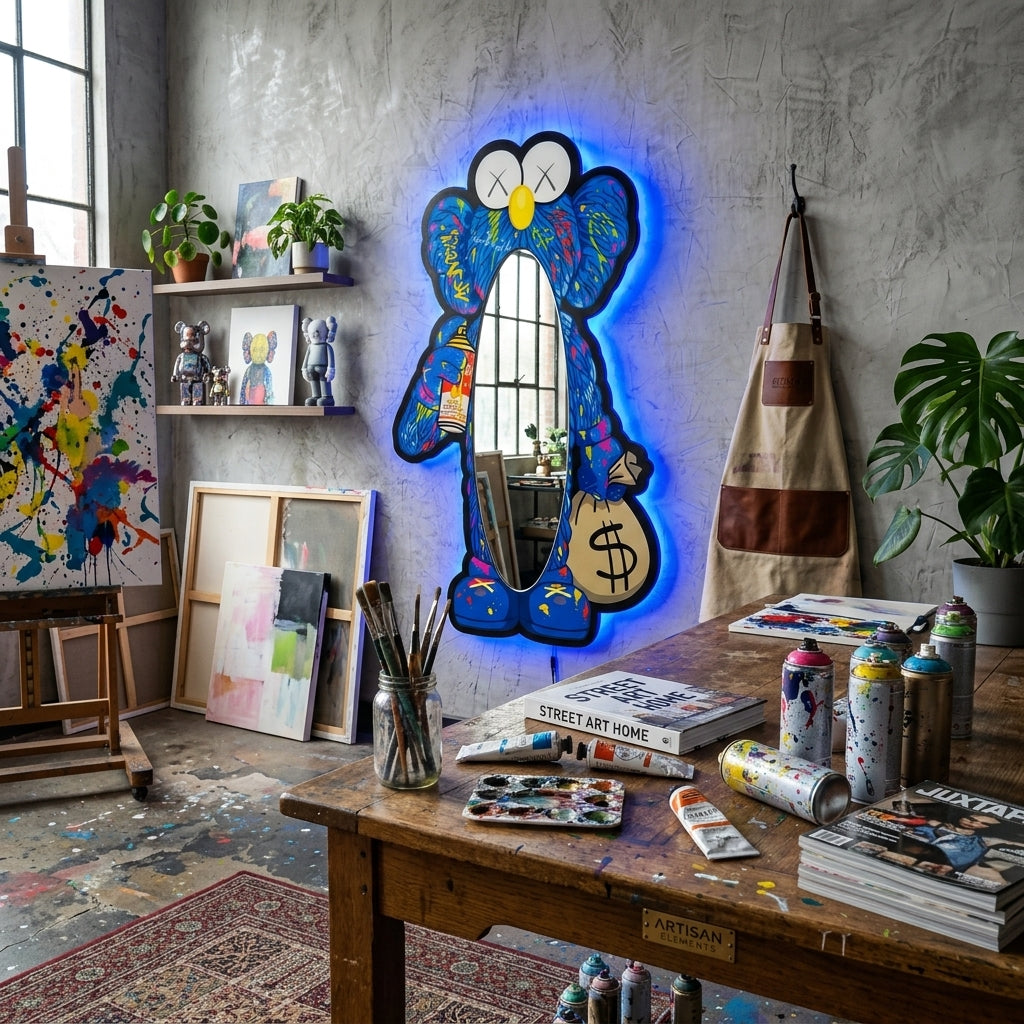 KAWS Graffiti Mavi Neon Ayna