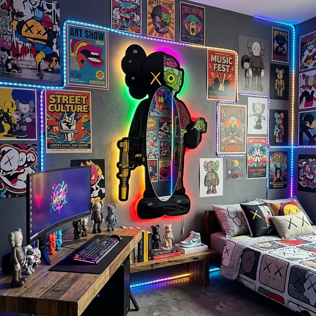 KAWS Siyah Anatomi Neon Ayna