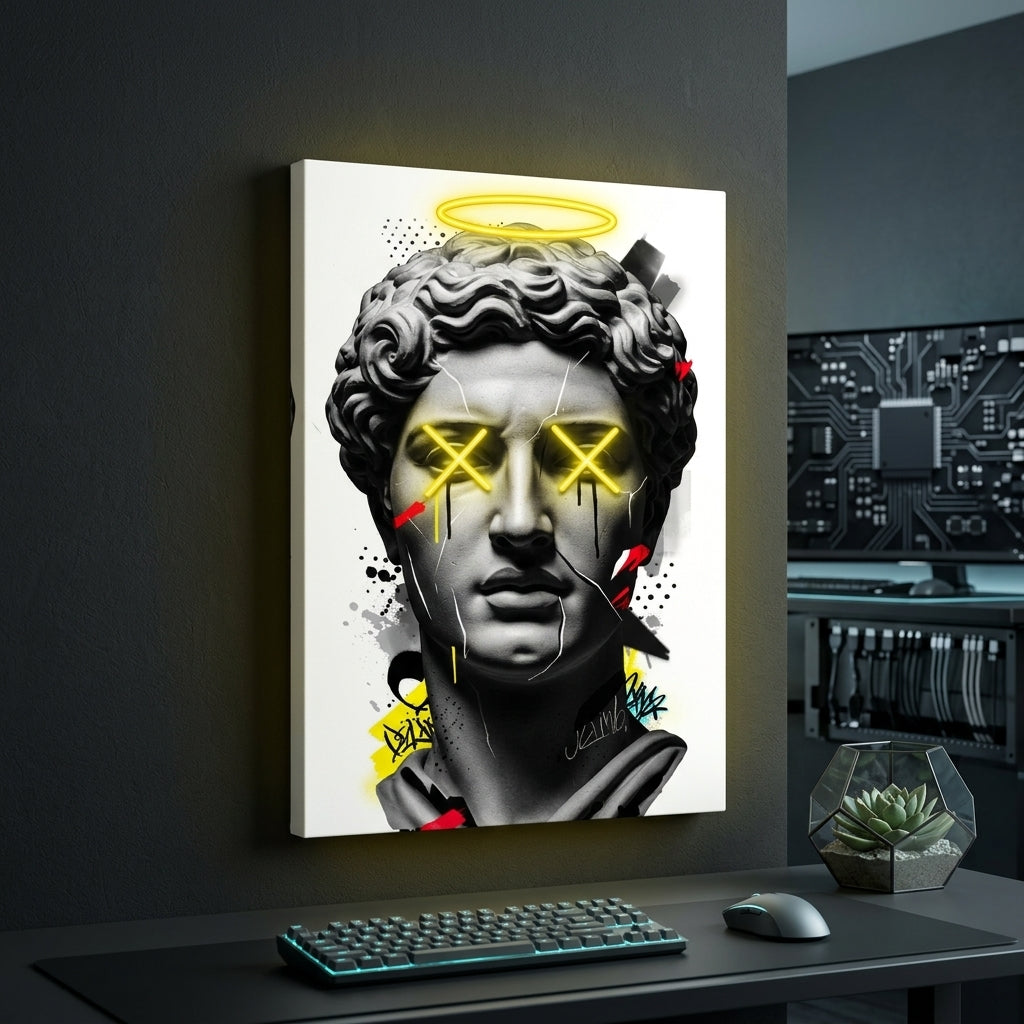 "Neo-Klasik İsyan ve Sarı Neon İllüzyonu" Pop Art Tablo