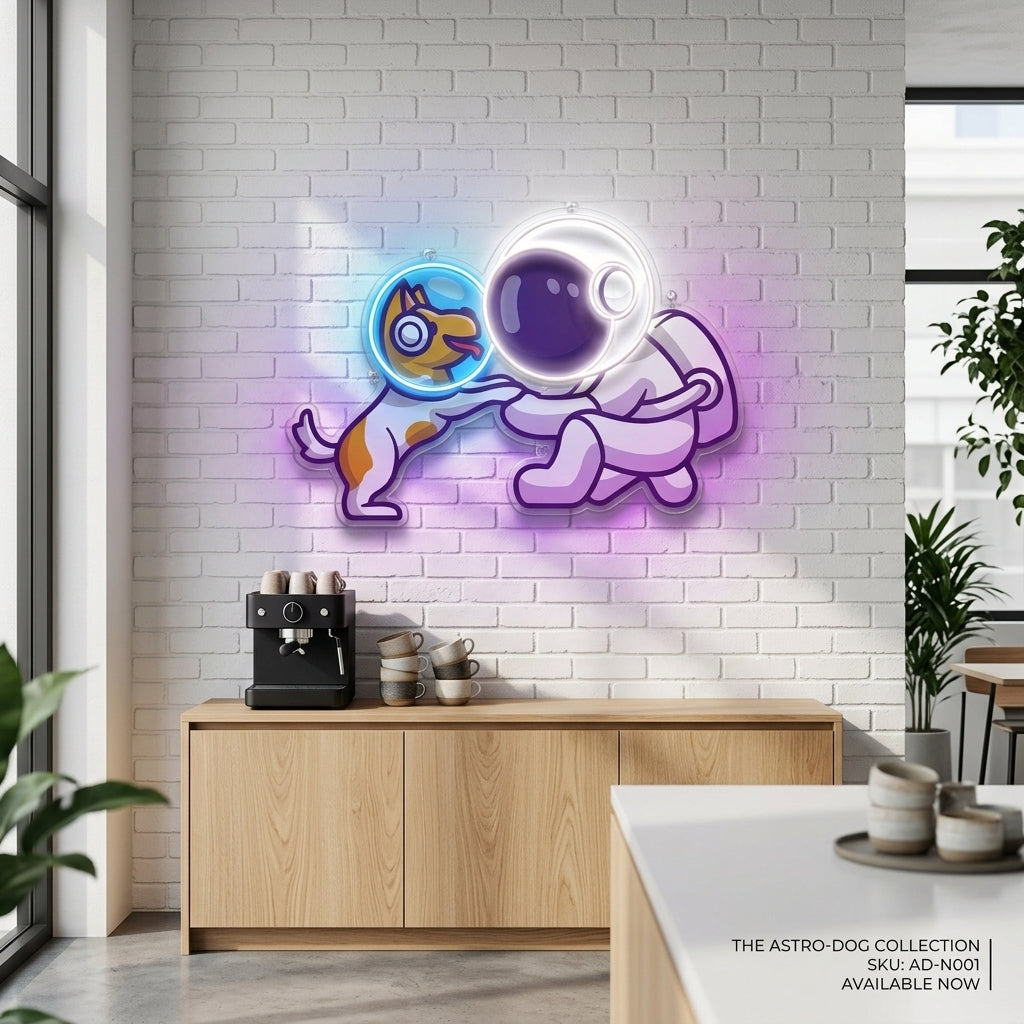 Köpek ve Astronot Baskılı - Neon Tabela