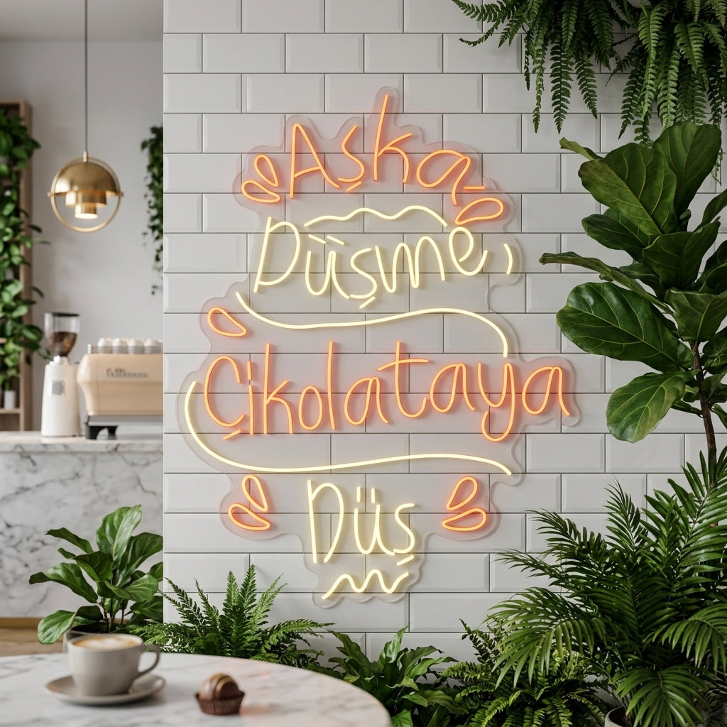 Aşka Düşme Çikolataya Düş - Neon Tabela