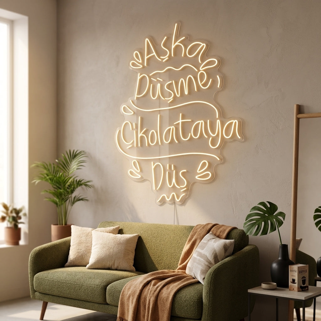 Aşka Düşme Çikolataya Düş - Neon Tabela