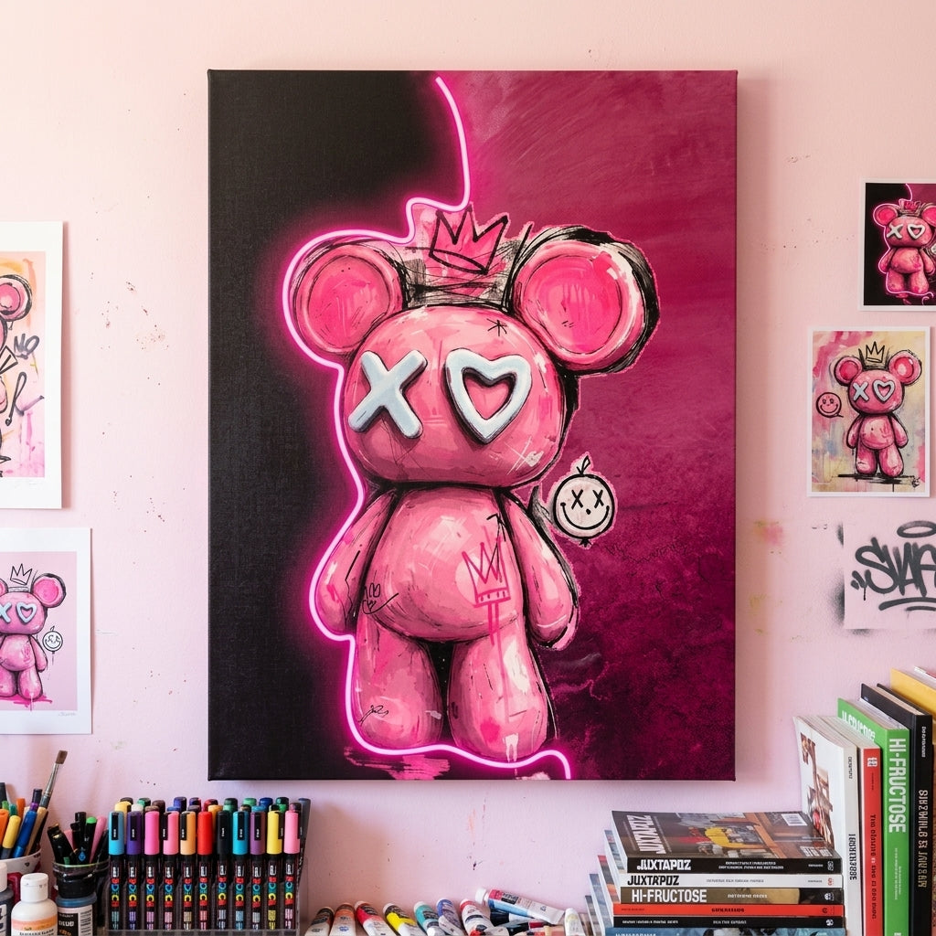 "Pembe İsyan ve Neon Sınırlar" Çağdaş Pop-Art Tablo