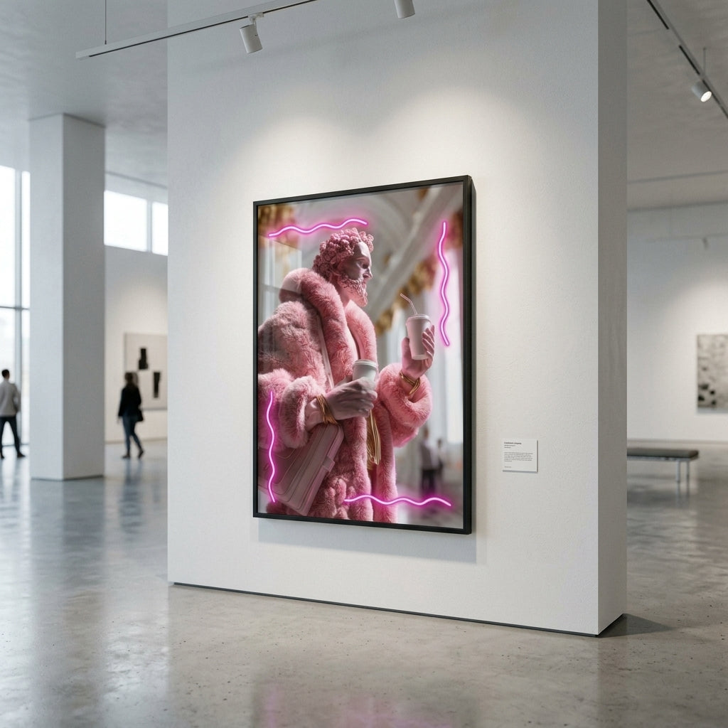 Pembe Kürk Ceketli İkonik Heykel Tablosu