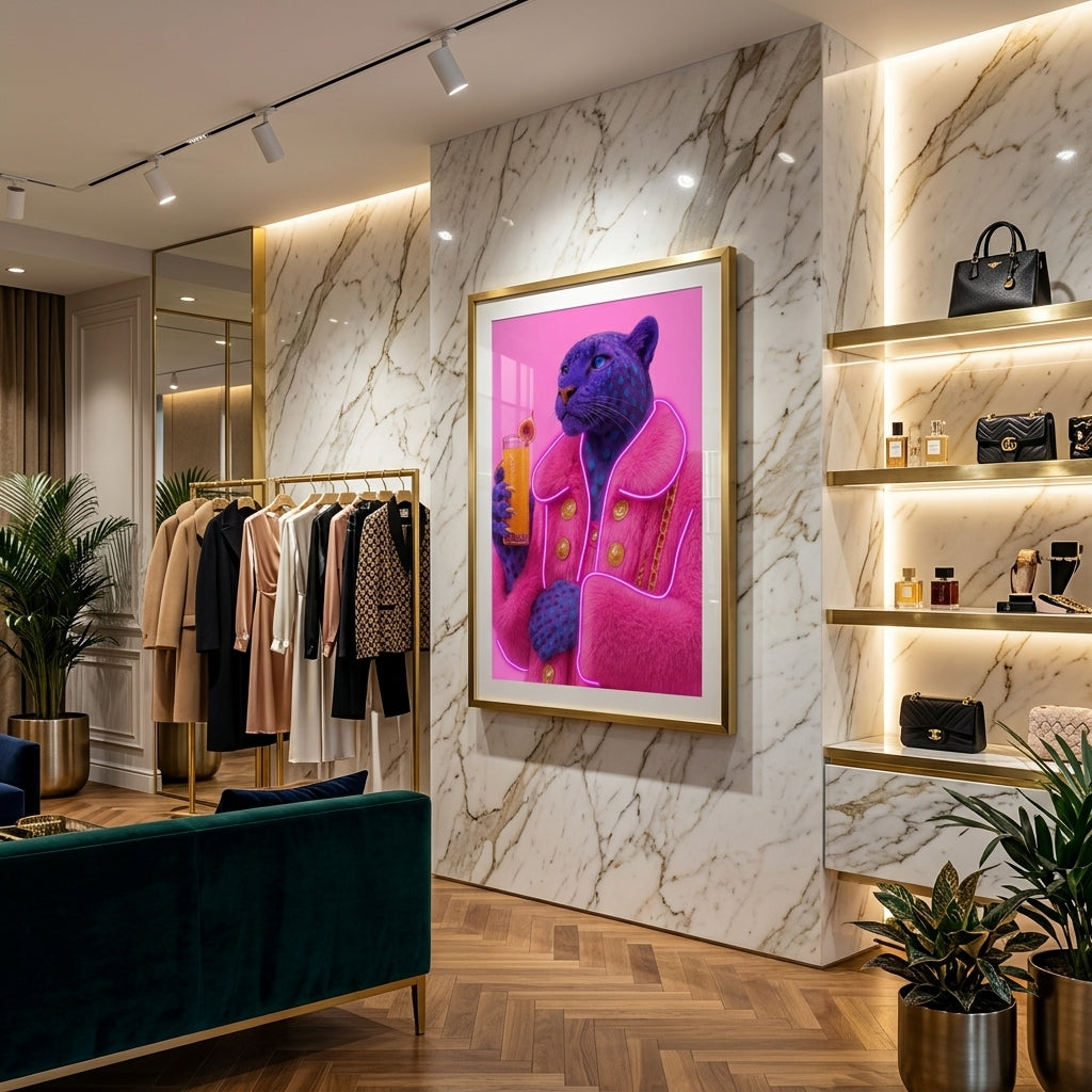 Lüksün Ve Vahşi Şıklığın Zirvesi: 'Purple Panther Cocktail' Çerçeveli Tablo