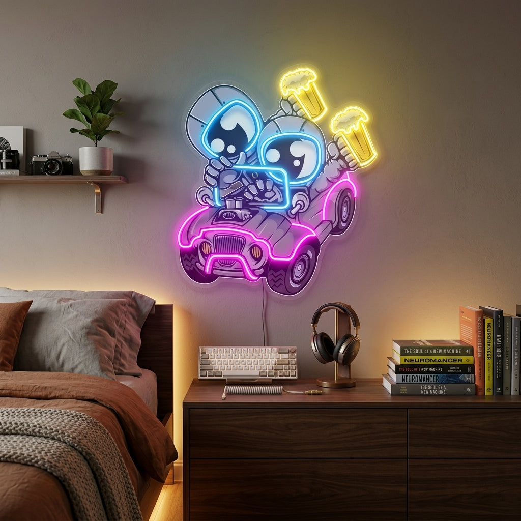 Astronot Off Road Karikatür Baskılı - Neon Tabela
