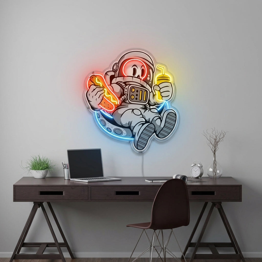 Astronot Kafatası Hotdog Baskılı - Neon Tabela