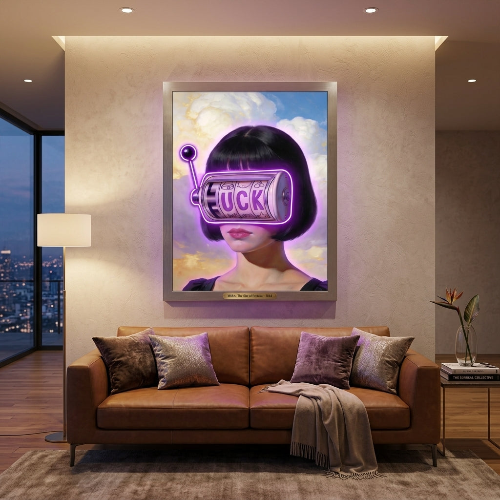 'Surreal Luck' Mor Neon Işıklı Kanvas Tablo