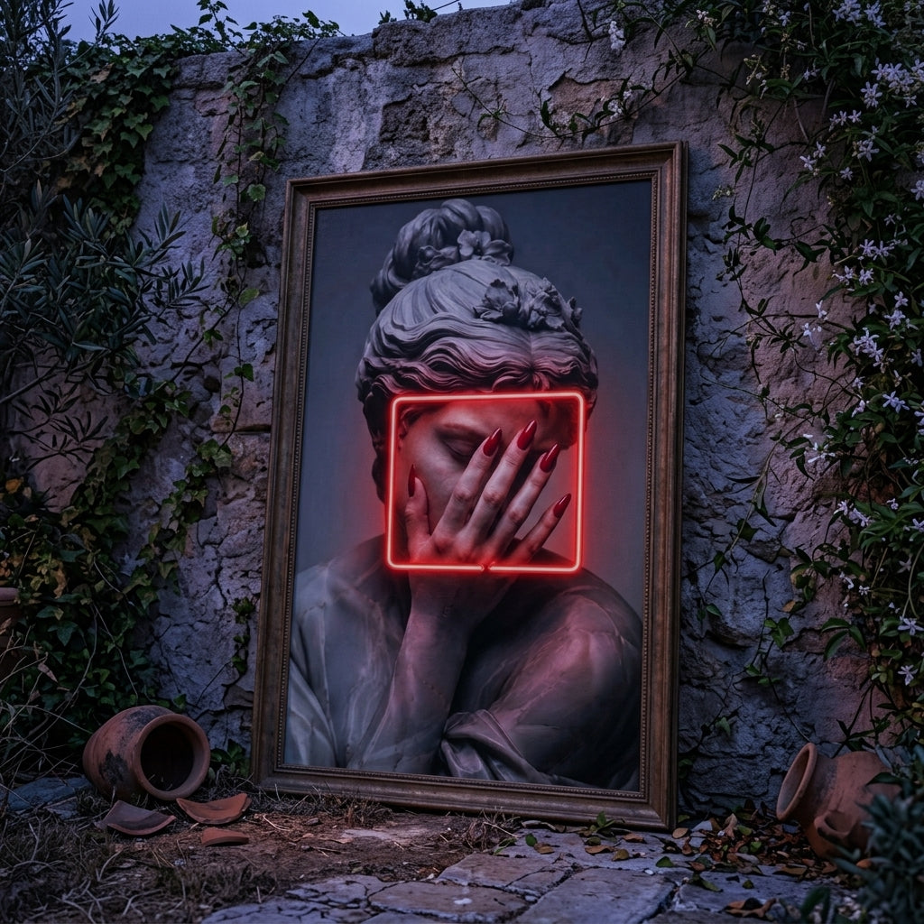 "Klasik Melankoli ve Kırmızı Neon" Kanvas Tablo