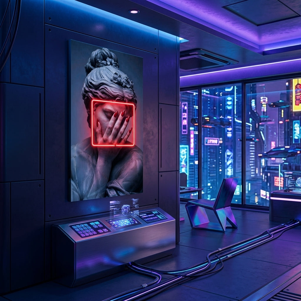 "Klasik Melankoli ve Kırmızı Neon" Kanvas Tablo