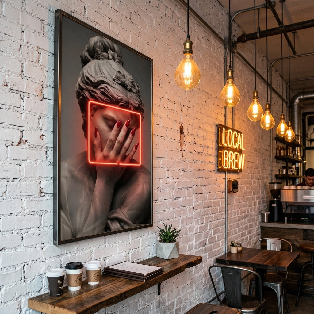 "Klasik Melankoli ve Kırmızı Neon" Kanvas Tablo
