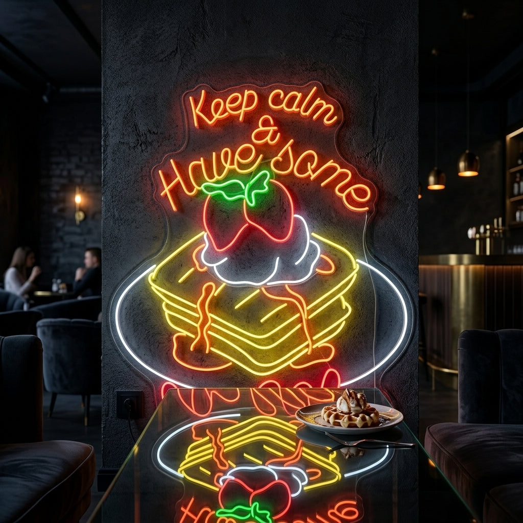 Sakin Ol ve Waffle Ye Neon Tabela