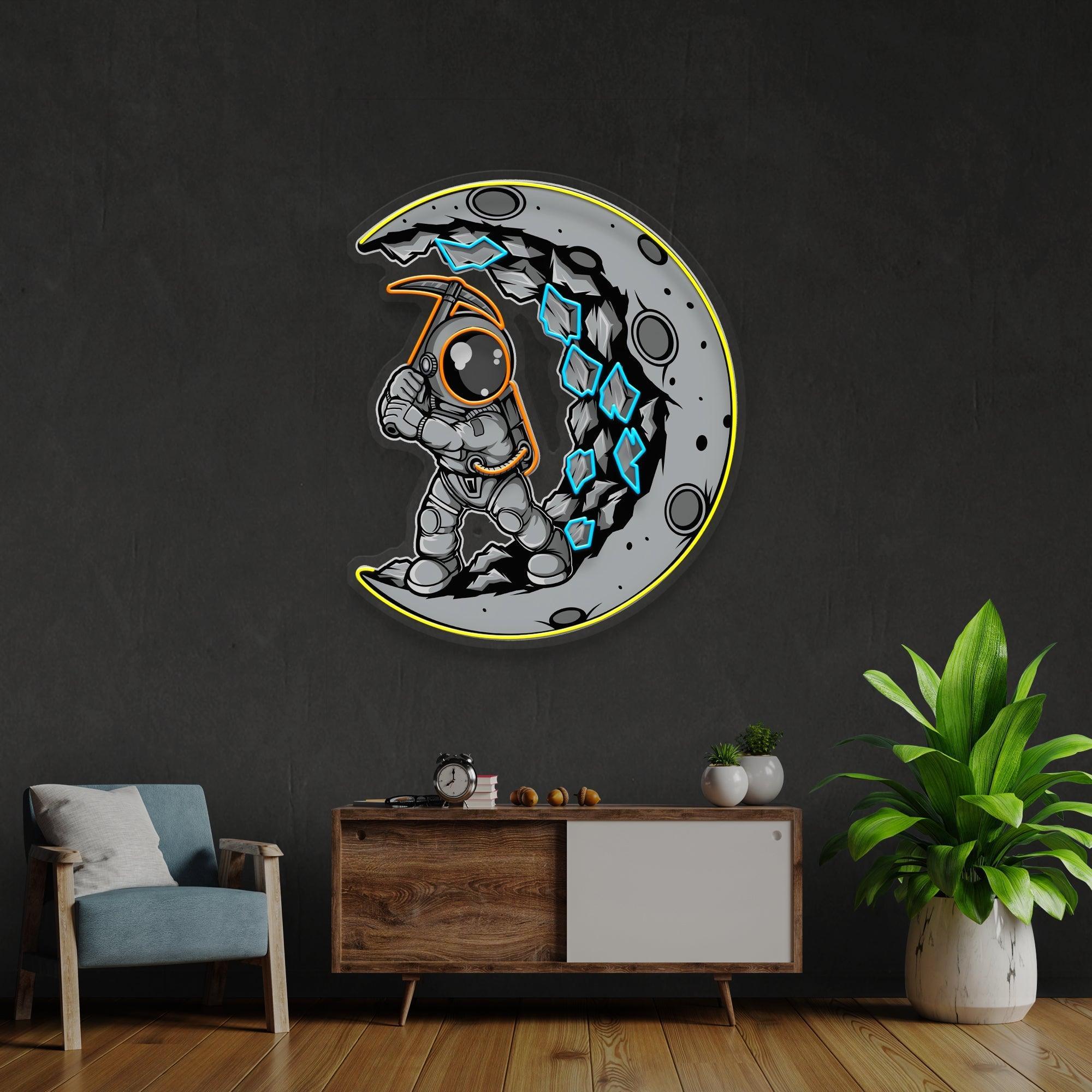Astronaut Moon Digger Artwork Led Neon Sign Light - Neonbir
