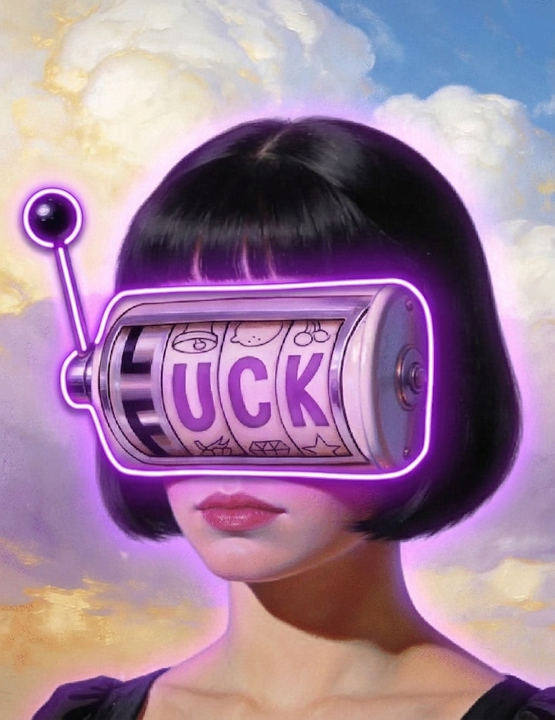'Surreal Luck' Mor Neon Işıklı Kanvas Tablo
