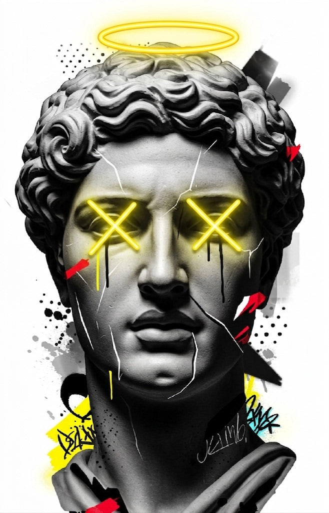 "Neo-Klasik İsyan ve Sarı Neon İllüzyonu" Pop Art Tablo