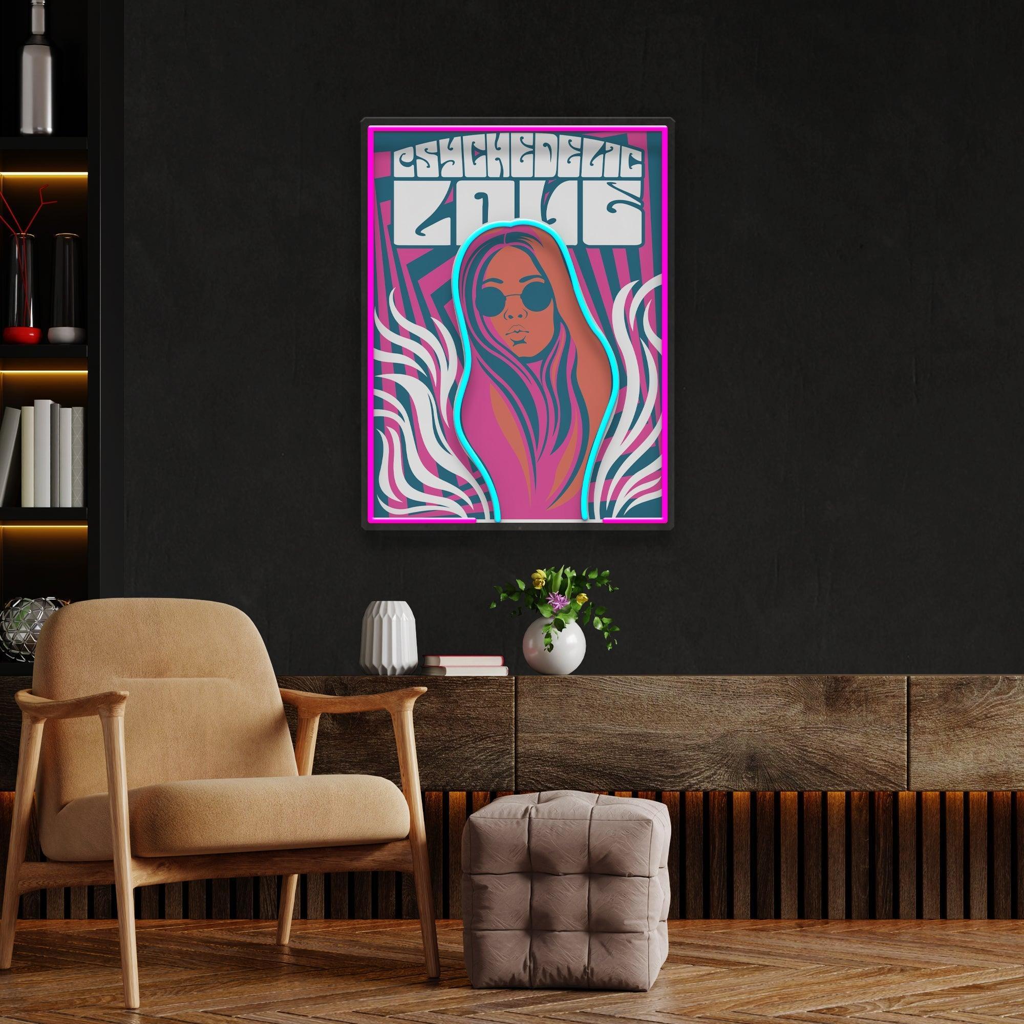 Vintage Hippie Woman Psychedelic Pop Art Led Neon Sign Light - Neonbir